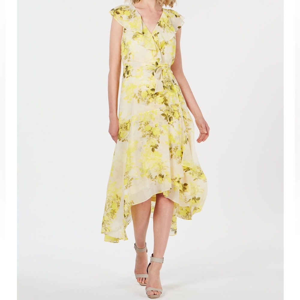 Calvin Klein Women's Floral Chiffon High-Low Wrap Maxi Dress Size 0/2